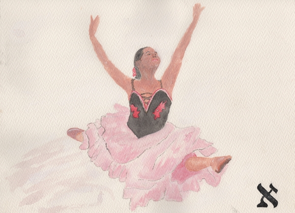 Title: Laurie Wired v2
Date: 2025-07-08
Series: watercolor
Description: Ballerina and lover of computer science