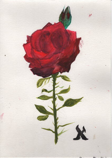 Title: Rose
Date: 2024-10-27
Series: watercolor
Description: This piece accompanies the epic of writing and visiting a star in a public place destined to endure.
Notes: My second watercolor, without knowing how to use them.