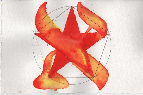 Title: Aura
Date: 2025-07-05
Series: watercolor
Description: The triangles formed within a regular pentagon have a 108° angle.