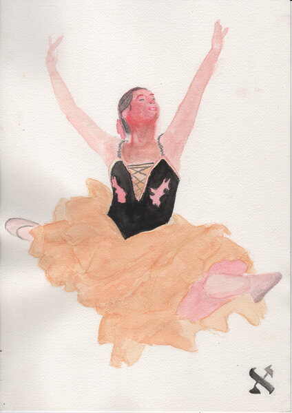 Title: Laurie Wired v2
Date: 2025-09-20
Series: watercolor
Description: Ballerina and lover of computer science