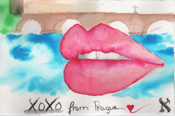 Title: XOXO from Prague
Date: 2025-09-27
Series: watercolor
Description: Even anonymous artists of hacking have artists who pursue them