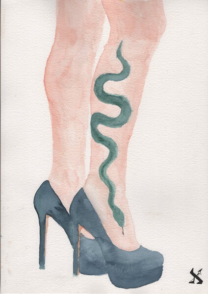 Title: Snake Woman
Date: 2025-11-08
Series: watercolor
Description: The snake has always symbolized something important in my work