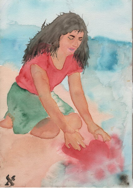 Title: Love, I Am My Reflection
Date: 2025-11-16
Series: watercolor
Description: I would have called it "I, Narcissa", but then it would no longer be a self-contained work in which both the shore and the sea have an owner. Outside the work, nothing remains. Only its reflection.