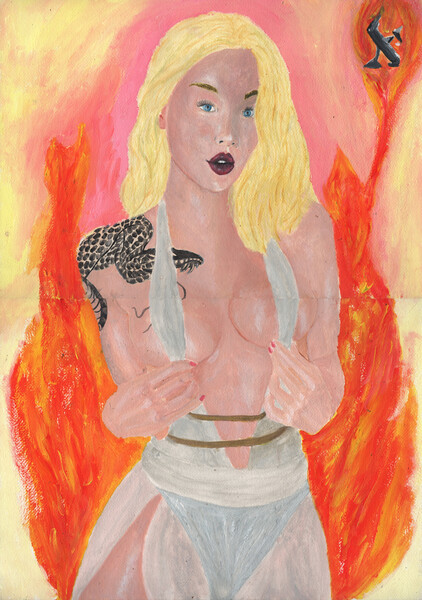 Title: Milla Snake
Date: 2026-07-17
Series: watercolor and acrylic
Description: Milla Snake, better not ask why I chose her.
